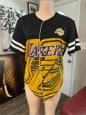 Los Angeles Lakers Yellow & Black Baseball Jersey Small top shirt basketball